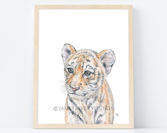 Tiger Art Portrait Tiger Print Tiger Painting, Baby Tiger Watercolor Tiger Nursery Boy Room Girl Room, Tiger Cub Wall Art Tiger Wall Decor