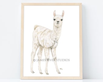 Llama Print Llama Art Llama Acuarela Pintura Llama Wall Art Llama Wall Decor Llama Nursery Llama Picture Original Art Signed by Artist