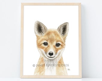 Fox Art Portrait Fox Print Fox Painting Baby Fox Watercolor Fox Nursery Art Print Boy Girl Fox Wall Art Fox Wall Decor Original Signed Print