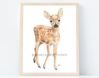 Deer Art Deer Painting Deer Print. Baby Deer Watercolor Baby Animal Painting Baby Deer Nursery Art Woodland Animal Forest Animal Fawn Decor.