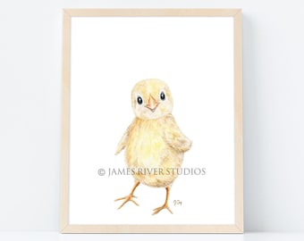 Baby Chick Art Baby Chicken Print. Farm Nursery Art Barn Nursery Print Farmyard Art Barnyard Art Yellow Chick Baby Chicken Watercolor Print.