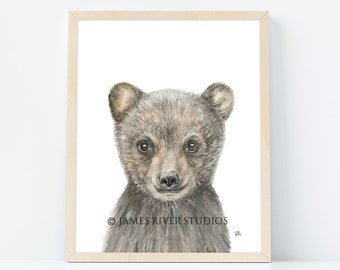Bear Art Portrait Bear Print, Black Bear Painting Baby Bear Cub Watercolor, Bear Nursery Art Bedroom Wall Art Original Bear Watercolor Print