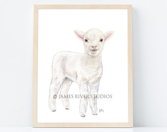 Lamb Art Lamb Painting Lamb Print. Lamb Watercolor Painting Animal Watercolor Barn Animal Farm Sheep Art Print Baby Sheep Baby Lamb Nursery.