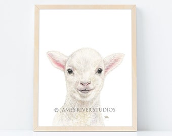 Lamb Art Portrait Lamb Print Lamb Painting, Baby Lamb Watercolor Lamb Nursery Neutral Nursery, Boy Room Girl Room Lamb Wall Art Lamb Decor.