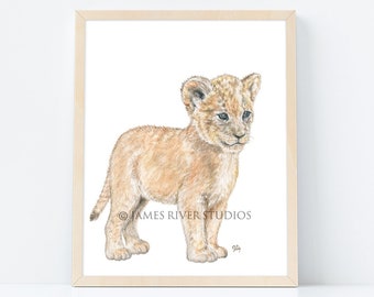 Lion Art Lion Painting Lion Print. Lion Watercolor Painting Animal Watercolor Print Lion Nursery Art Lion Cub Baby Lion Safari Animal Art.