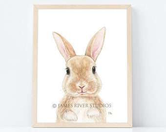 Bunny Art Portrait Bunny Print, Bunny Painting Baby Bunny Rabbit Watercolor, Neutral Nursery Wall Art, Bunny Nursery Art Watercolor Print.