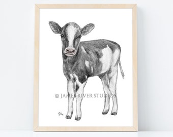 Cow Art Cow Painting Cow Print. Cow Watercolor Painting Animal Watercolor Print Cow Nursery Art Baby Cow Calf Barn Country Farm Animal Art.