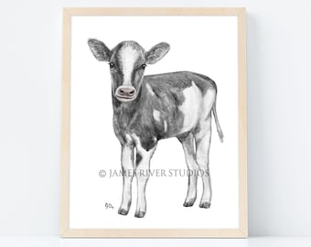 Cow Art Cow Painting Cow Print. Cow Watercolor Painting Animal Watercolor Print Cow Nursery Art Baby Cow Calf Barn Country Farm Animal Art.