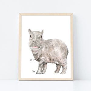 Hippo Art Hippo Painting Hippo Print Hippo Watercolor Painting Animal Watercolor Hippo Nursery Art Baby Hippo Safari Animal Hippopotamus Art
