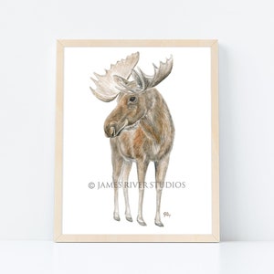 Moose Art Moose Watercolor Moose Print Moose Painting Moose Wall Decor Moose Wall Hanging Elk Art Elk Print Moose Poster Moose Art Print. 画像 1