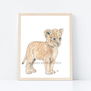 Lion Art Lion Painting Lion Print. Lion Watercolor Painting Animal Watercolor Print Lion Nursery Art Lion Cub Baby Lion Safari Animal Art. image 1