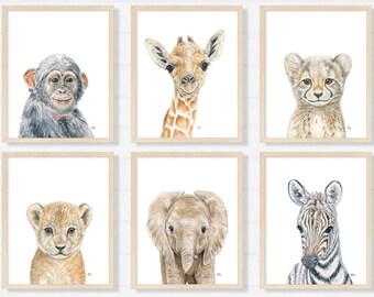 Safari Nursery Decor, Safari Nursery Prints, Baby Animal Prints for Nursery, Nursery Wall Art, Safari Animals Nursery Art, Set of 6 Prints