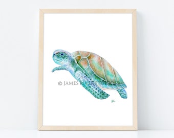 Sea Turtle Painting Blue Sea Turtle Watercolor Sea Turtle Print. Beach Home Wall Art Beach Decor Ocean Decor Coastal Decor Coastal Wall Art.