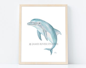 Dolphin Art Print Dolphin Wall Art Dolphin Print Dolphin Wall Decor Dolphin Watercolor Painting Blue Dolphin Painting Ocean Sea Art Print.