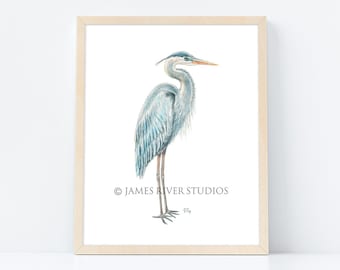 Heron Art Heron Painting Heron Print Heron Wall Decor Heron Wall Art Heron Watercolor Blue Heron Art Print Seabird Art Coastal Art Print.