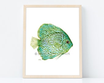 Tropical Fish Art Fish Painting Fish Print. Tropical Painting Fish Watercolor Painting. Beach Decor Sea Green Fish Art Coastal Design Art.