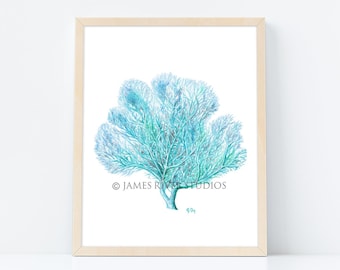 Blue Coral Art Blue Sea Coral Print Blue Ocean Coral Wall Art Coral Beach Decor Blue Green Coastal Art Coastal Wall Art Blue Coastal Decor.
