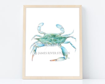 Blue Crab Art Blue Crab Painting Blue Crab Print Crab Watercolor Painting Shellfish Art Blue Coastal Art Beach Art Ocean Art Sea Art Print.