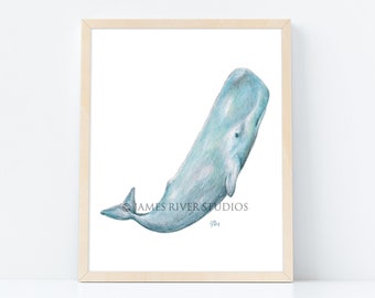 Whale Art Whale Print Whale Painting Whale Wall Art Whale Decor Whale Watercolor Blue Whale Wall Decor Ocean Art Sea Art Coastal Art Print.