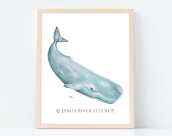 Whale Wall Art Whale Wall Decor Whale Art Whale Print Whale Poster Whale Watercolor Painting Whale Painting Sea Life Art Print Nautical Art.