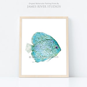 Blue Tropical Fish Art Tropical Fish Painting Blue Fish Print. Fish Watercolor Painting Blue Coastal Living Art Modern Beach Home Art Print image 1