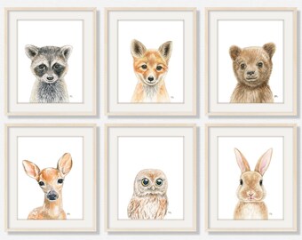 Woodland Nursery Prints Woodland Nursery Decor, Woodland Nursery Art Woodland Nursery Wall Art, Woodland Baby Animal Nursery Print Set of 6