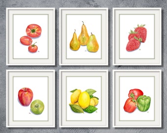 Kitchen Art Kitchen Prints Kitchen Paintings Kitchen Wall Decor Kitchen Wall Art Kitchen Watercolor Painting Fruit Vegetable Print Set of 6.