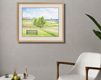 Golf Watercolor Golf Painting Golf Art Golf Print. Golf Landscape Print Golf Gift For Him Her Ocean Golf Hole Beach Golf Course Golf Decor.