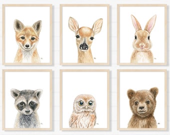 Woodland Nursery Prints Woodland Nursery Decor, Woodland Nursery Art Woodland Nursery Wall Art, Woodland Baby Animal Nursery Print Set of 6