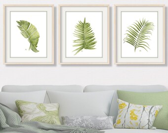 Tropical Leaf Prints Palm Leaf Print Banana Leaf Print Fern Print Botanical Prints Set Leaf Watercolors Leaf Wall Art Leaf Decor Print Set 3