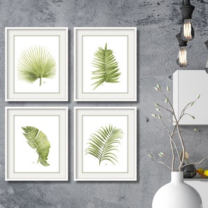 Tropical Leaf Art Botanical Prints Leaf Prints Leaf Paintings Leaves Watercolor Palm Leaf Print Fern Art Banana Leaf Wall Art Print Set of 4