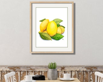Lemon Art Lemon Painting Lemon Print. Lemon Watercolor Lemon Yellow Fruit Art Fruit Painting Kitchen Art Kitchen Painting Kitchen Wall Decor