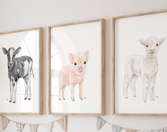 Farm Nursery Prints Farm Nursery Decor, Farm Animal Prints Farm Nursery Art, Cow Pig Lamb Baby Animal Prints Farm Nursery Wall Art Set of 3.