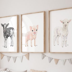 Farm Nursery Prints Farm Nursery Decor, Farm Animal Prints Farm Nursery Art, Cow Pig Lamb Baby Animal Prints Farm Nursery Wall Art Set of 3.
