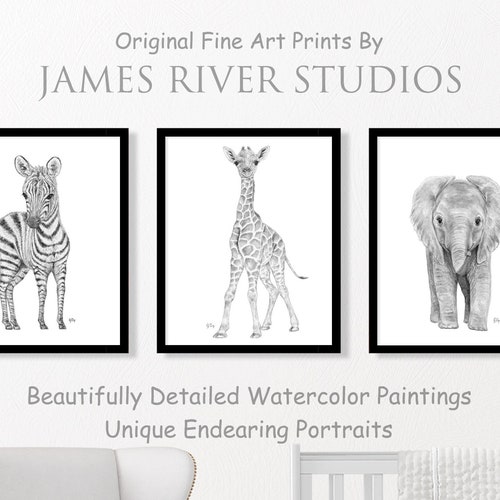 Jungle Nursery Decor Black & White Nursery Animal Prints Etsy