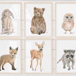 Woodland Nursery Decor, Woodland Nursery Prints, Baby Animal Prints for Nursery, Nursery Wall Art, Woodland Animals Nursery Art Set 6 Prints