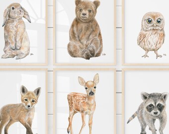 Woodland Nursery Decor, Woodland Nursery Prints, Baby Animal Prints for Nursery, Nursery Wall Art, Woodland Animals Nursery Art Set 6 Prints