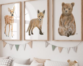 Woodland Nursery Decor Woodland Nursery Prints, Woodland Nursery Art Woodland Nursery Wall Art, Woodland Baby Animal Print Kids Room Decor 3