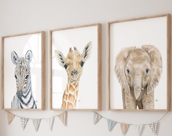 Safari Nursery Decor, Safari Nursery Prints, Safari Baby Animal Prints for Nursery, Nursery Wall Art, Safari Animals Nursery Art 3 Prints