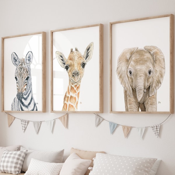 Safari Nursery Decor, Safari Nursery Prints, Safari Baby Animal Prints for Nursery, Nursery Wall Art, Safari Animals Nursery Art 3 Prints