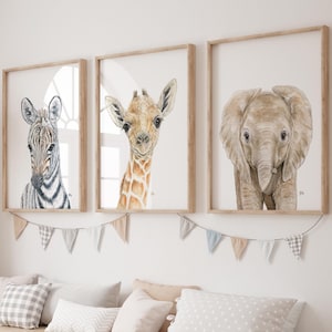 Safari Nursery Decor, Safari Nursery Prints, Safari Baby Animal Prints for Nursery, Nursery Wall Art, Safari Animals Nursery Art 3 Prints