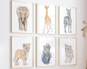 Safari Nursery Decor Safari Nursery Prints, Safari Nursery Art Jungle Nursery Baby Animal Prints, Safari Animal Nursery Wall Art Set of 6.