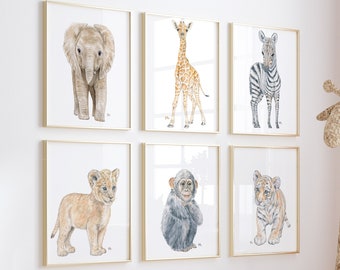 Safari Nursery Decor Safari Nursery Prints, Safari Nursery Art Jungle Nursery Baby Animal Prints, Safari Animal Nursery Wall Art Set of 6.