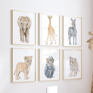 Safari Nursery Decor Safari Nursery Prints, Safari Nursery Art Jungle Nursery Baby Animal Prints, Safari Animal Nursery Wall Art Set of 6.