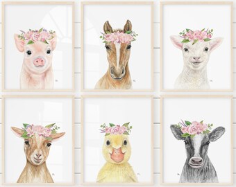 Farm Nursery Decor Farm Nursery Prints, Farm Nursery Art Farm Nursery Wall Art, Farm Baby Animal Nursery Farm Animal Nursery Flower Crown 6