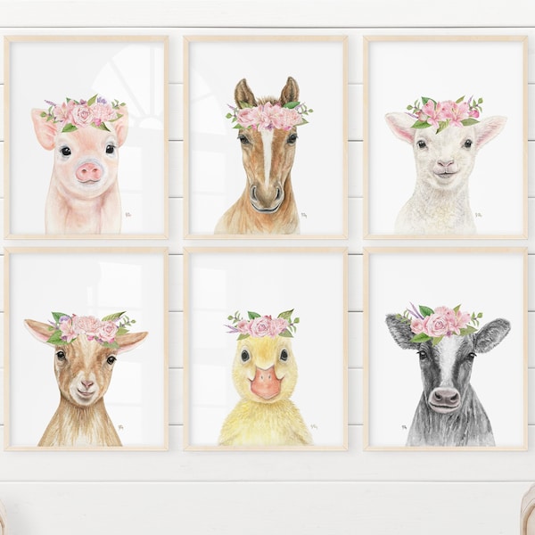 Farm Nursery Decor Farm Nursery Prints, Farm Nursery Art Farm Nursery Wall Art, Farm Baby Animal Nursery Farm Animal Nursery Flower Crown 6