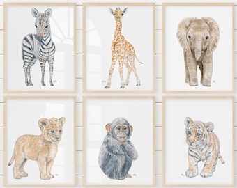 Safari Nursery Decor Safari Nursery Prints, Safari Nursery Art Jungle Nursery Baby Animal Prints, Safari Animal Nursery Wall Art Set of 6.