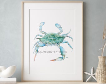 Blue Crab Nursery Print Ocean Nursery Decor Blue Crab Painting Blue Crab Wall Art Blue Coastal Art Beach Art Ocean Art Sea Nursery Art Print