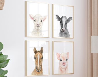 Farm Animal Nursery Decor Farm Nursery Prints, Farm Nursery Art Farmhouse Nursery Wall Art, Farm Nursery Paintings Cow Pig Lamb Horse Art 4