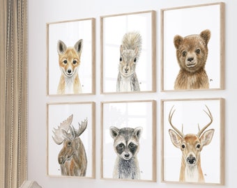 Woodland Nursery Decor, Woodland Nursery Prints, Woodland Nursery Art, Woodland Nursery Wall Art, Woodland Baby Animal Nursery Prints Set 6